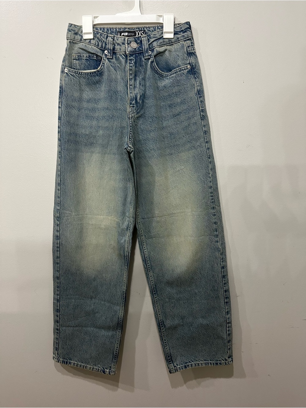 NWOT FB Sister Wide Leg Baggy Jeans XXS Light Wash 100% Cotton
